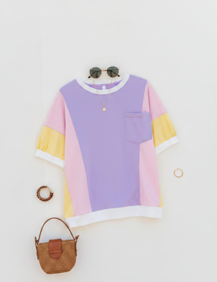 Purple Patchwork Oversized T Shirt