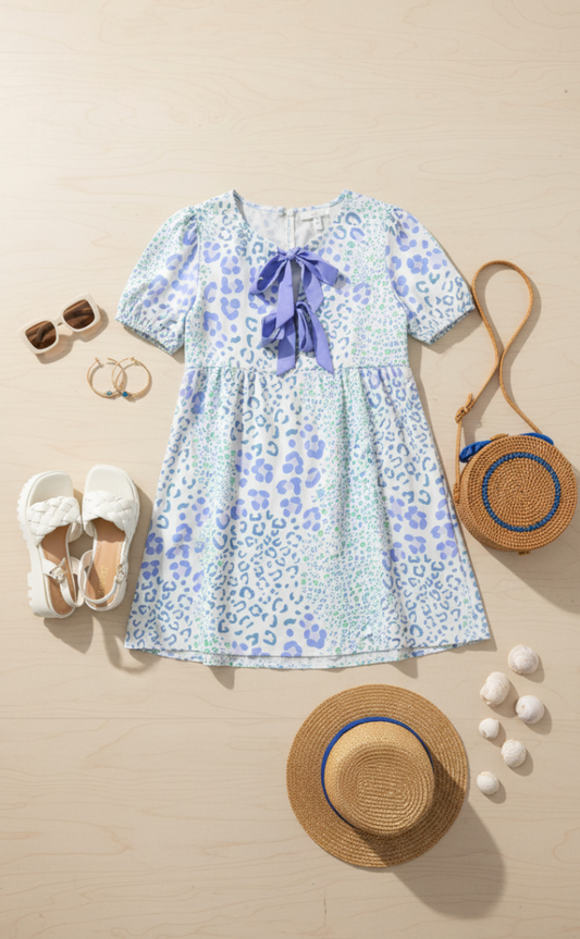Sky Blue Leopard Mini Dress