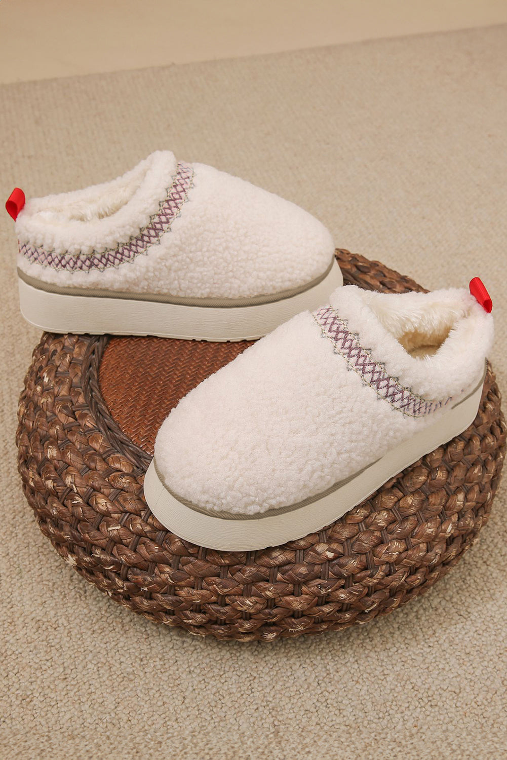 White Sherpa Plush Slippers