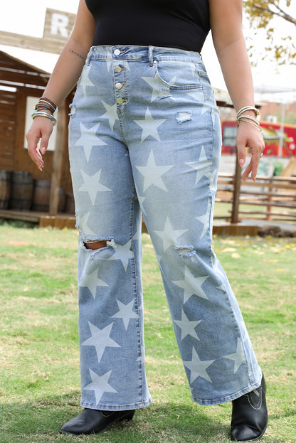 Sky Blue Star Printed Plus Size Jeans