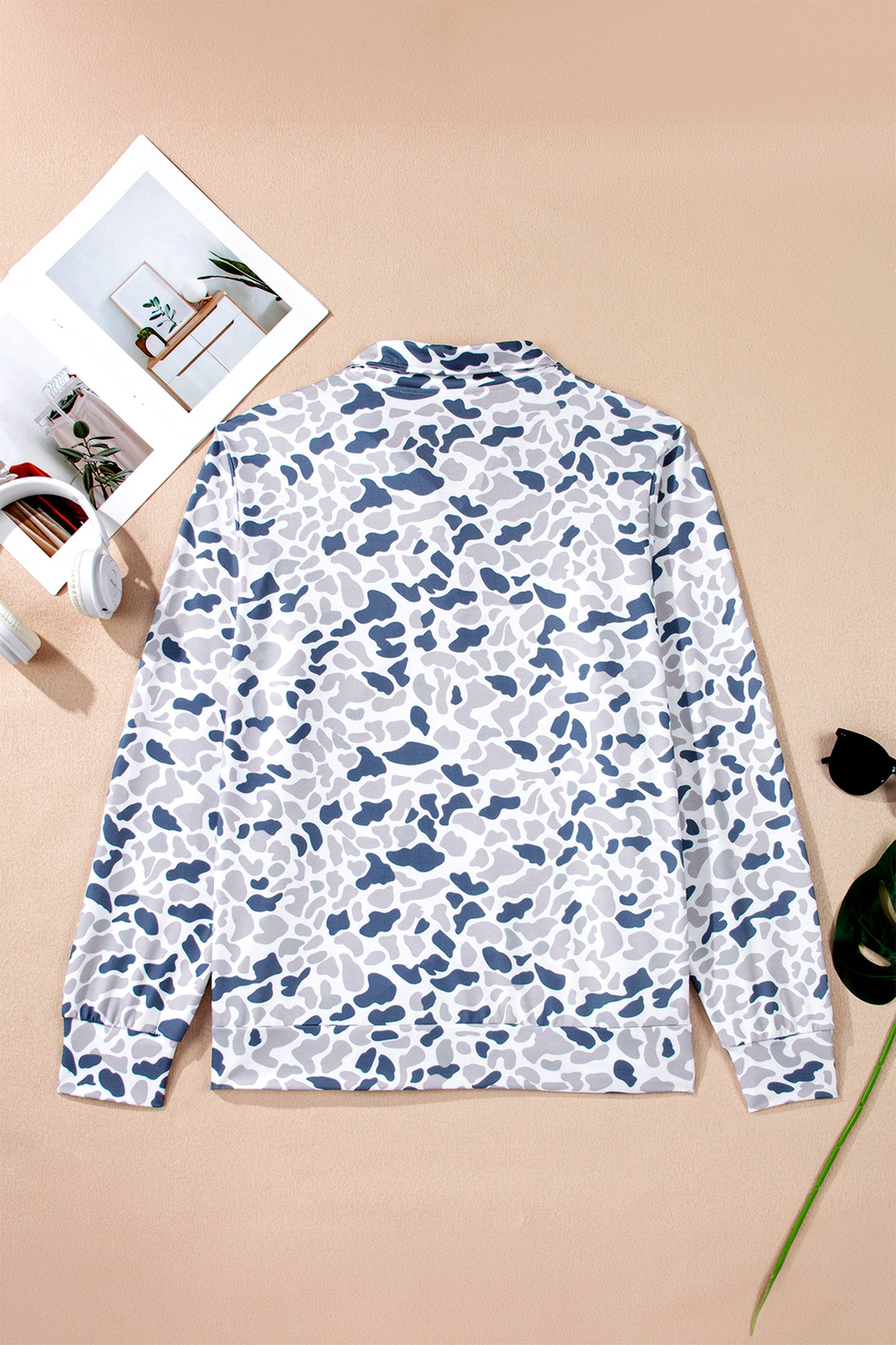 Camouflage Print Quarter Zip Sweatshirt