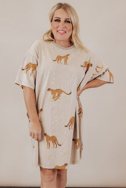 Apricot Plus Size Cheetah Dress