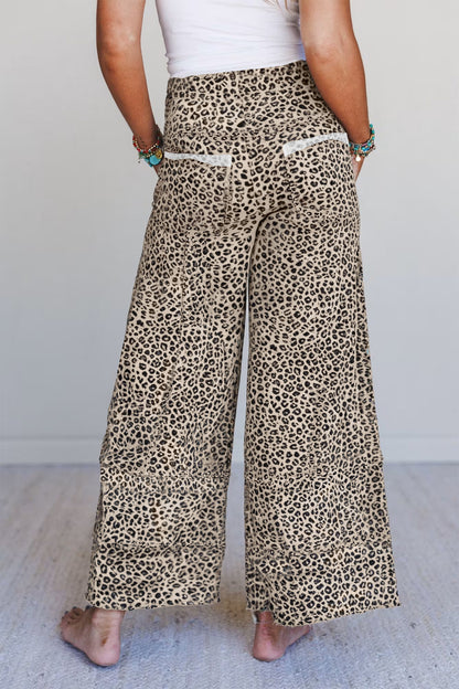 Khaki Animal Print Wide Knit Pants