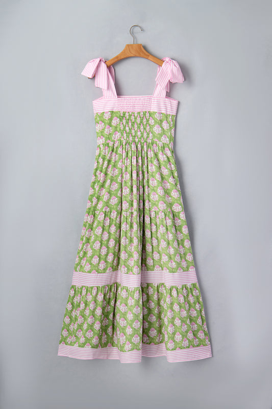 Green Floral Print Maxi Dress