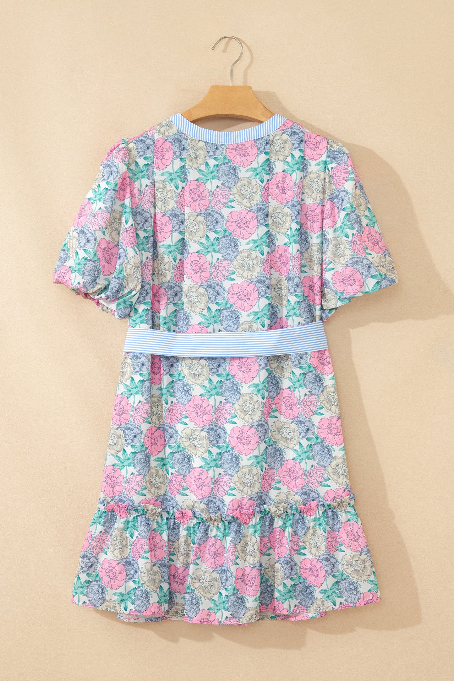 White Floral Print Striped Dress