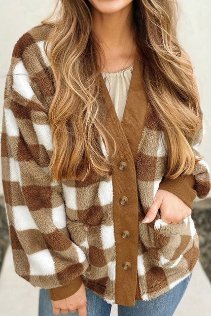 Checkered Sherpa Cardigan