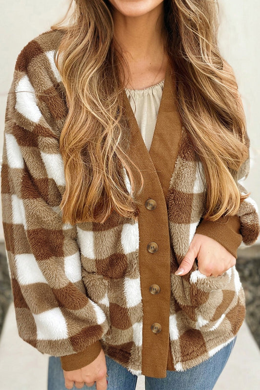 Checkered Sherpa Cardigan