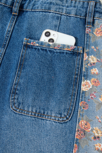 Peacock Blue Floral Patchwork Overalls