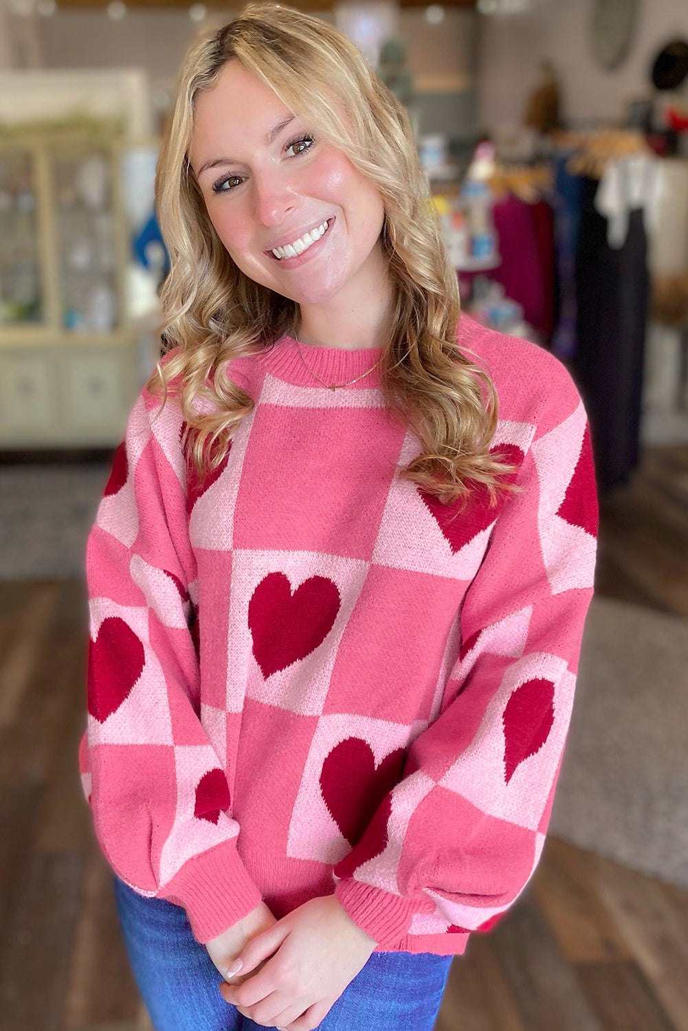 Love Heart Checkered Sweater