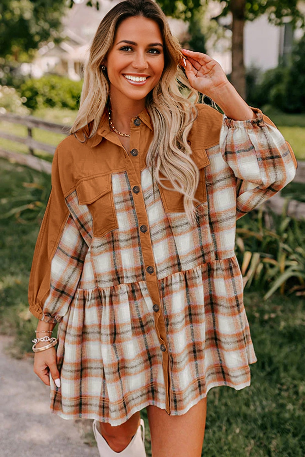 Khaki Plaid Dress