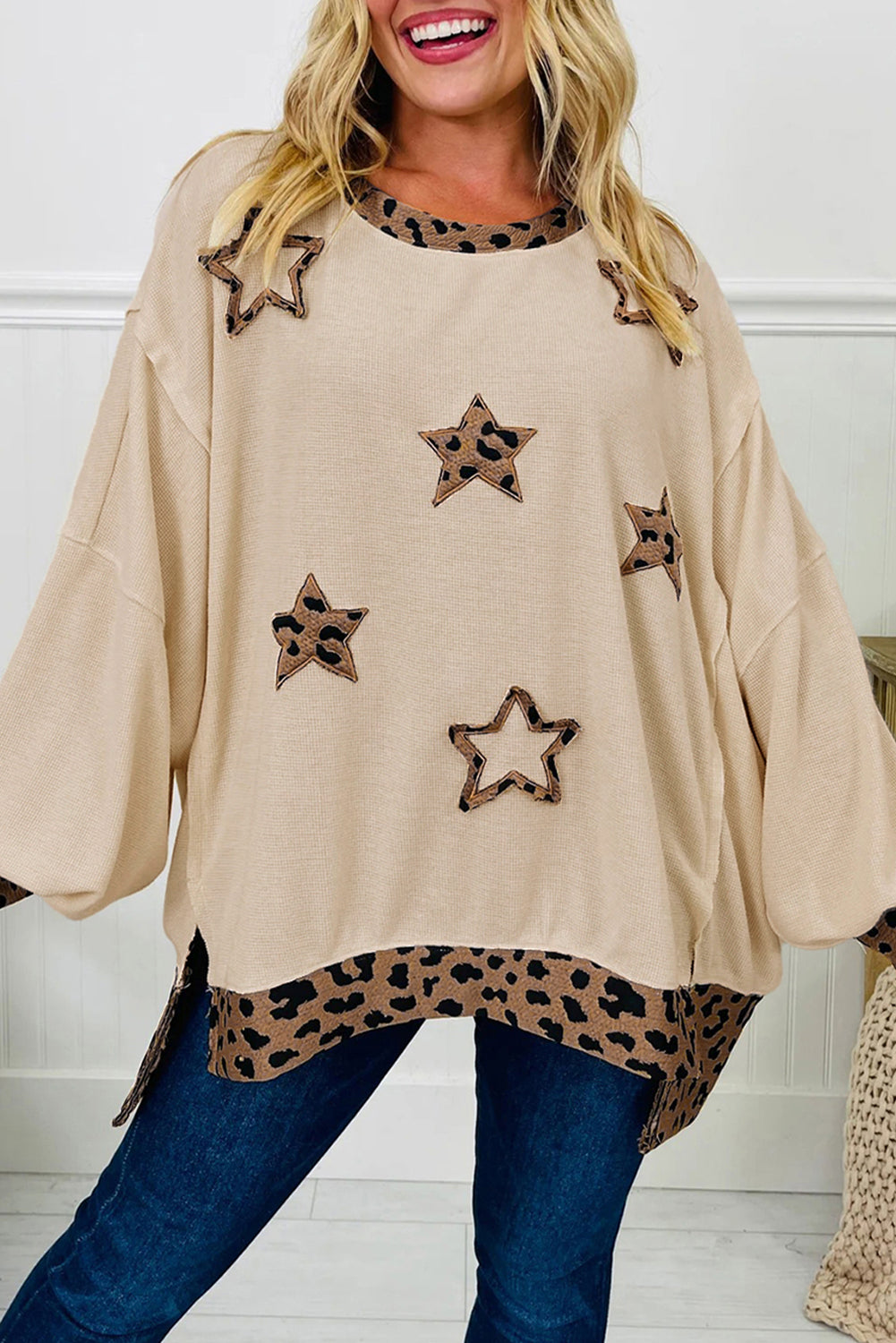 Leopard Star Patchwork Baggy Sweatshirt