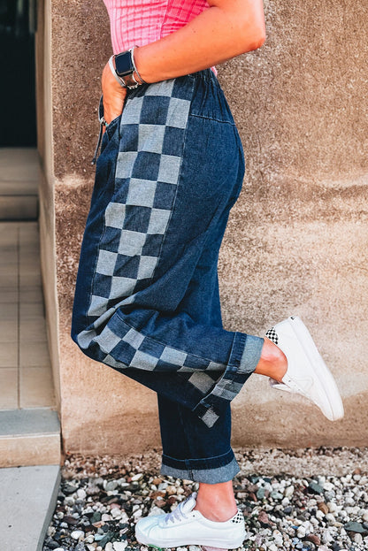 Blue Checkered Side Panel Pants