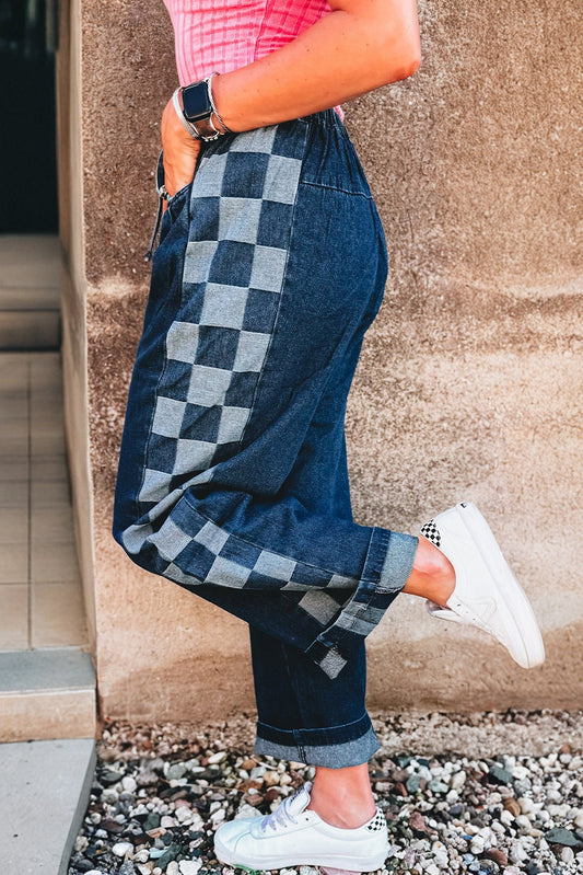 Blue Checkered Side Panel Pants