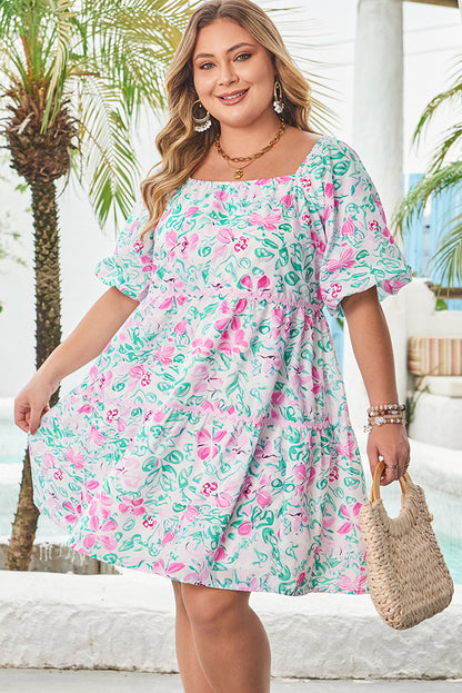 White Floral Plus Size Mini Dress