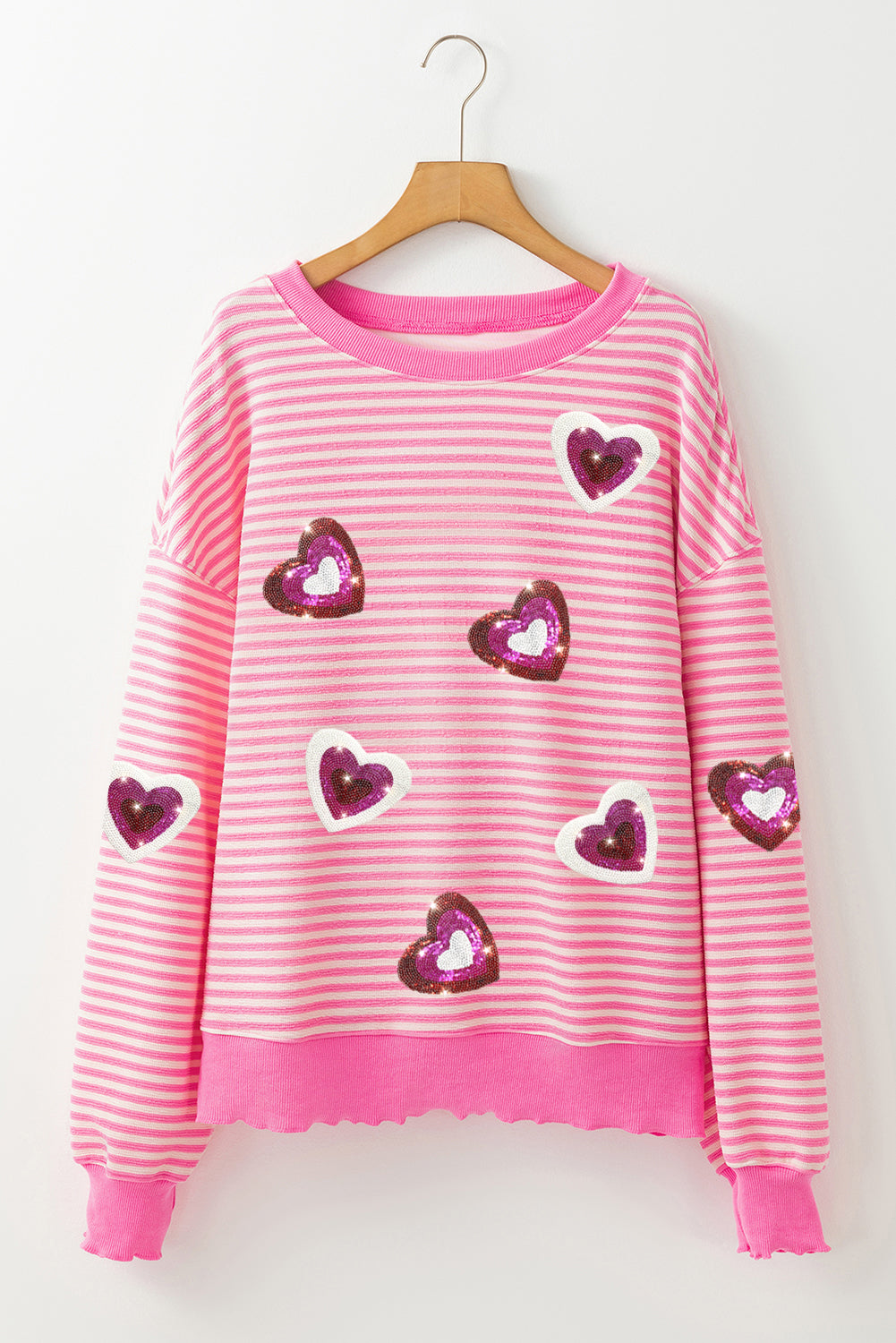 Pink Stripe Sequin Heart Sweater