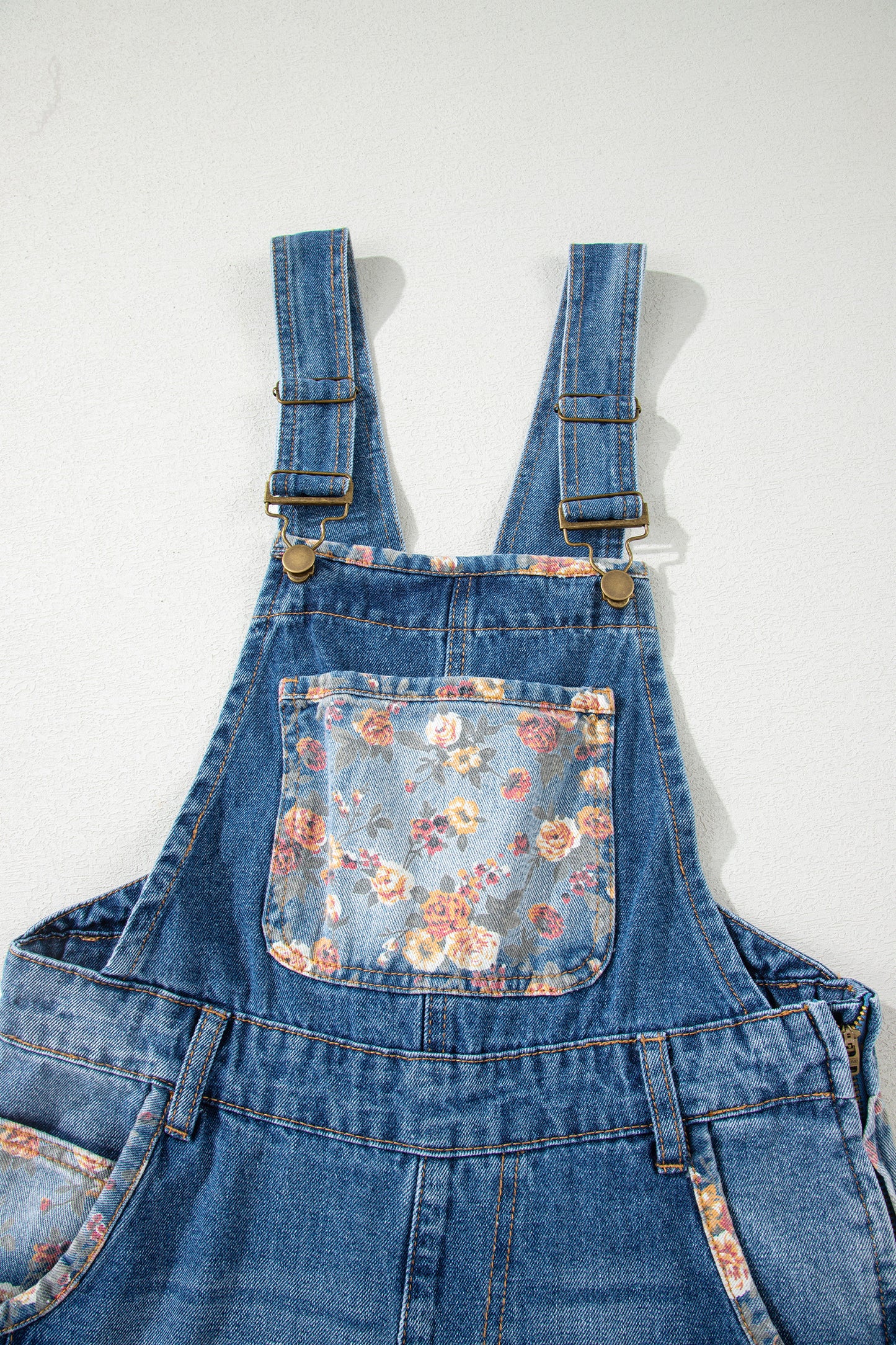 Peacock Blue Floral Patchwork Overalls