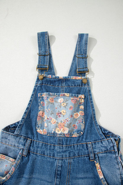 Peacock Blue Floral Patchwork Overalls