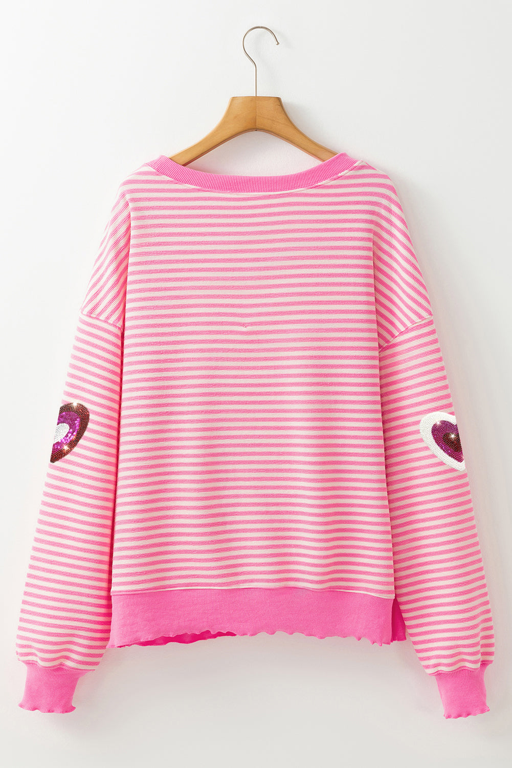 Pink Stripe Sequin Heart Sweater
