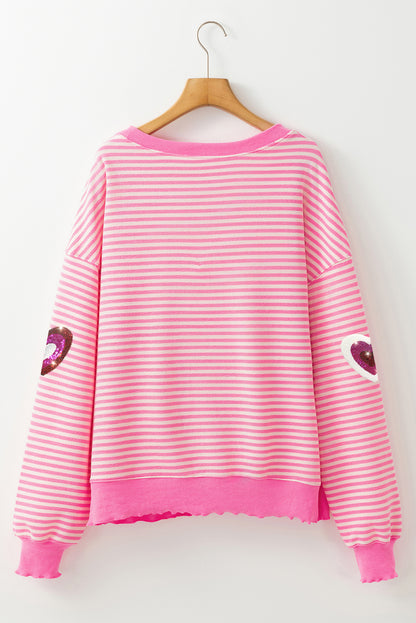 Pink Stripe Sequin Heart Sweater