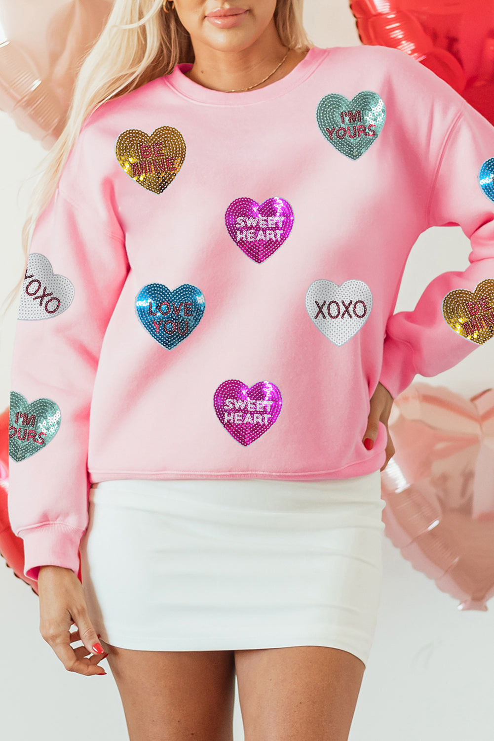 Pink Sequin Letters Heart Sweatshirt