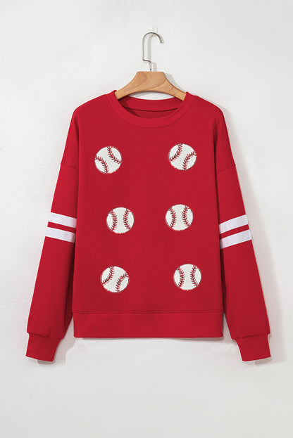 Fiery Red Sequin Baseball Sweatshirt