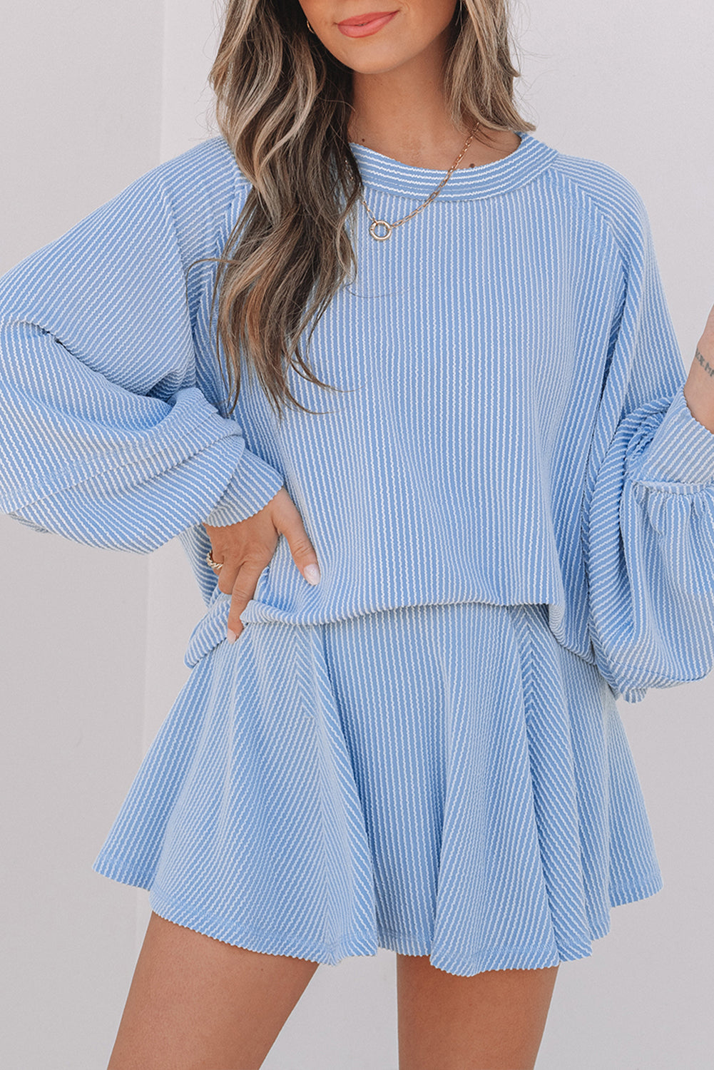 Sky Blue Corded Ruffled Set