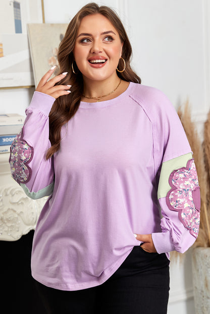 Flower Patch Colorblock Plus Size Pullover