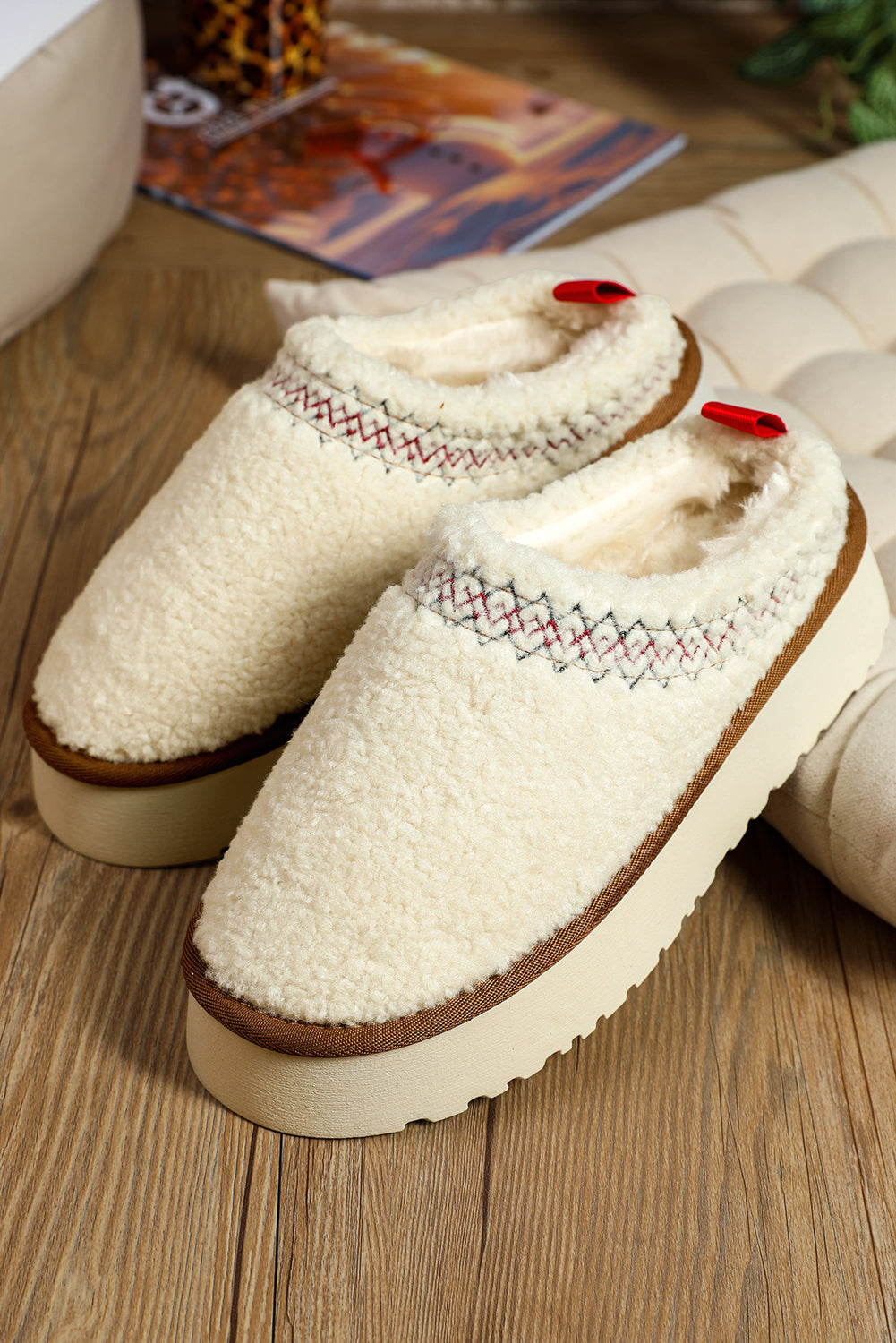 White Sherpa Plush Slippers
