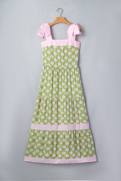 Green Floral Print Maxi Dress