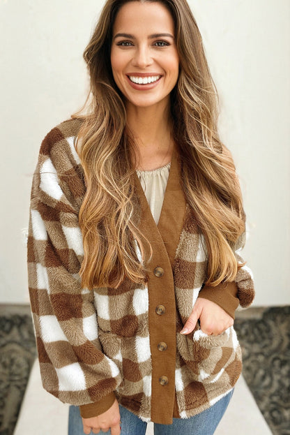 Checkered Sherpa Cardigan