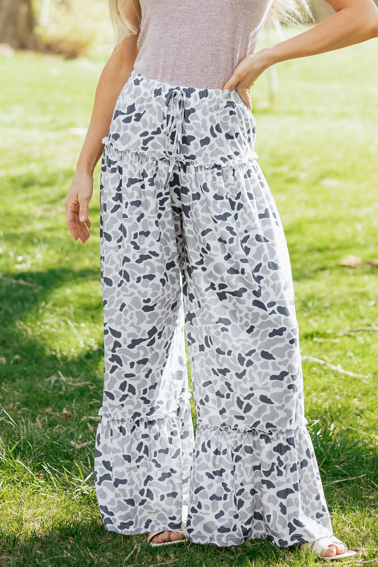 Camo Print Wide Leg Pants