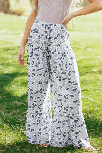 Camo Print Wide Leg Pants