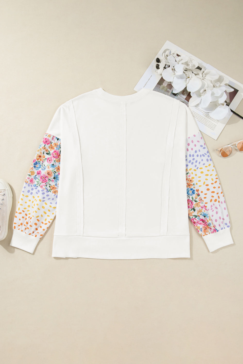 White Plus Size Floral Patchwork Sweatshirt