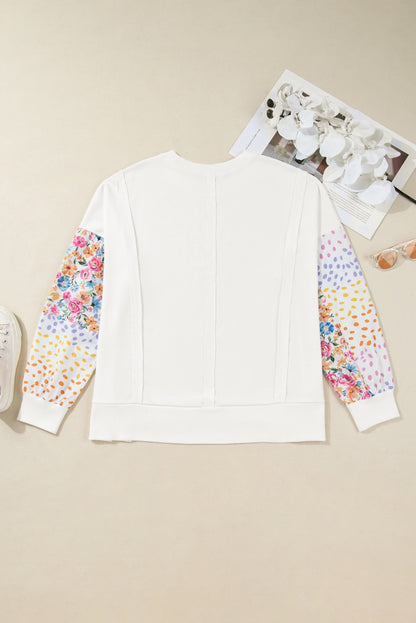 White Plus Size Floral Patchwork Sweatshirt