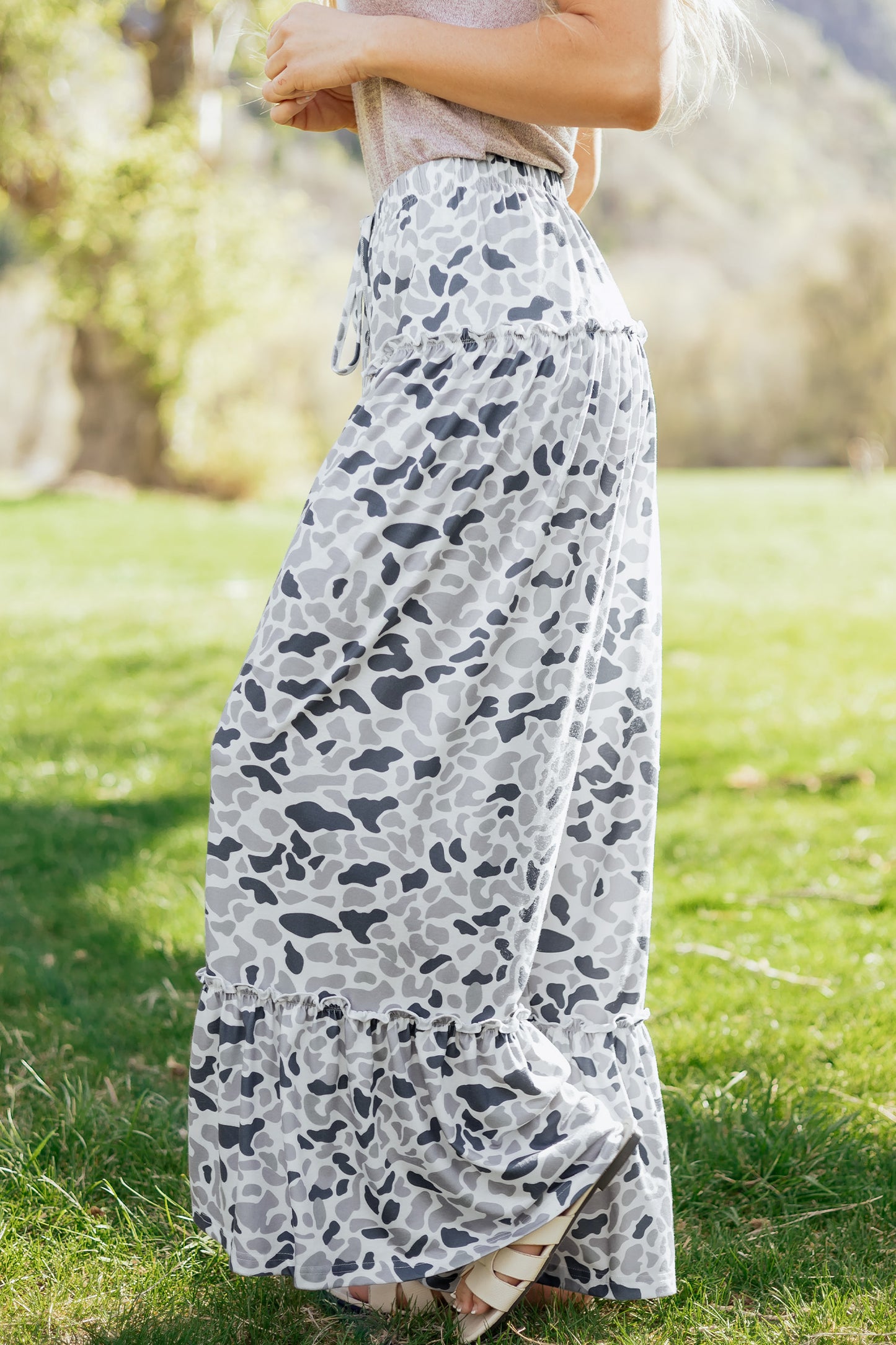Camo Print Wide Leg Pants