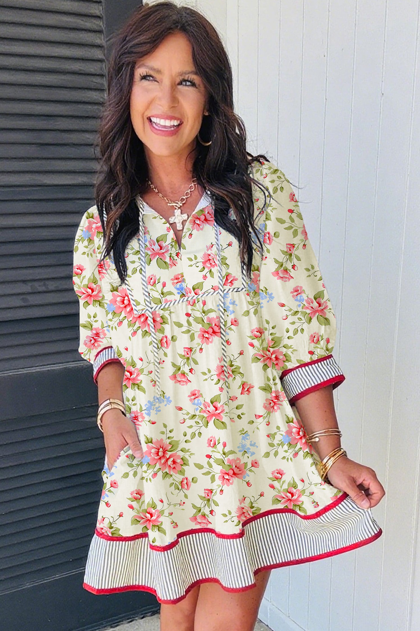 Apricot Striped Dress