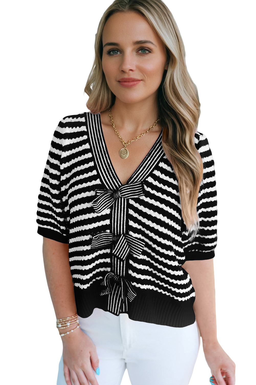 Black Stripe Bow Sweater