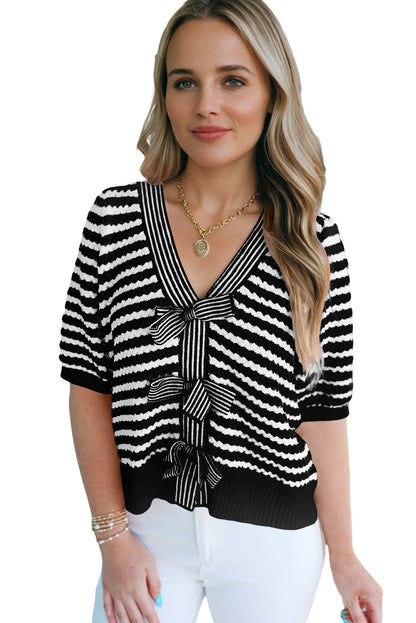 Black Stripe Bow Sweater