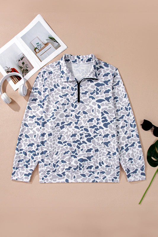 Camouflage Print Quarter Zip Sweatshirt