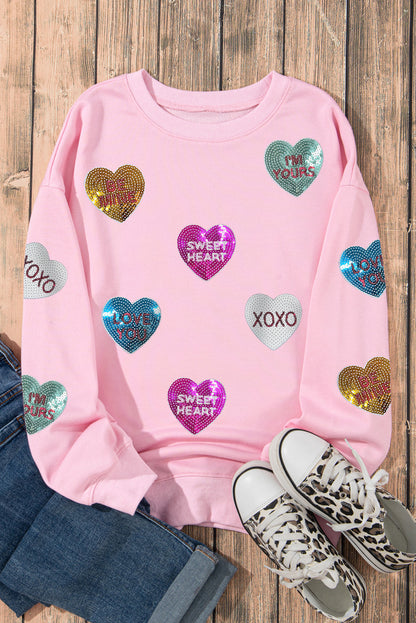 Pink Sequin Letters Heart Sweatshirt