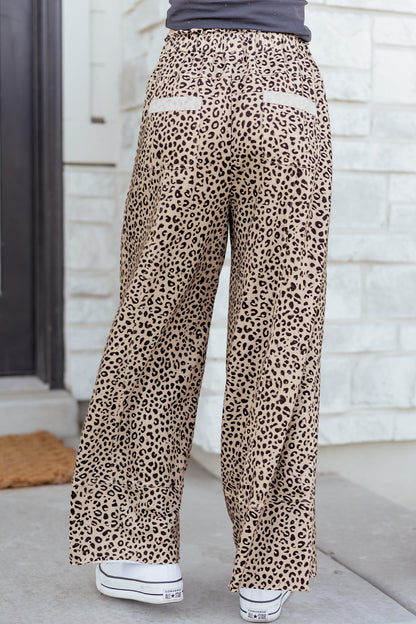 Khaki Animal Print Wide Knit Pants