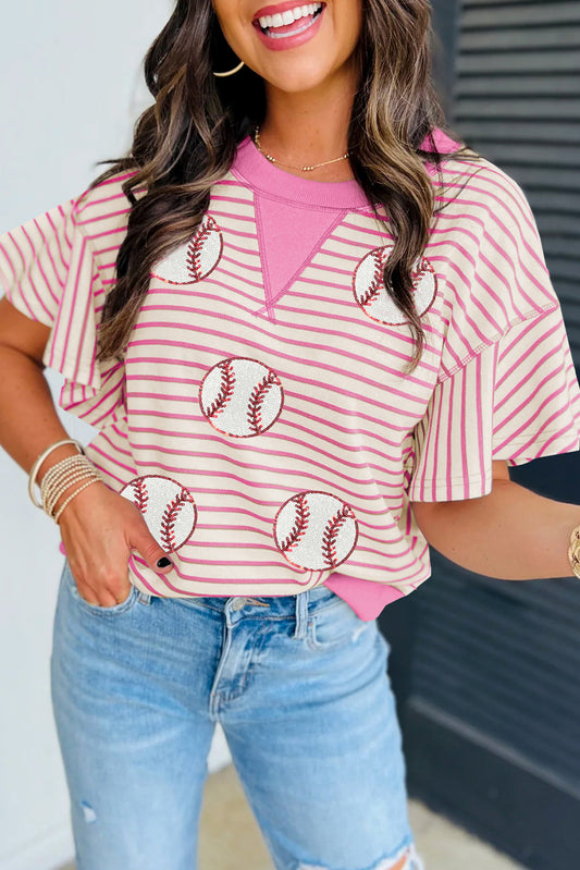 Baseball Pattern Striped Top