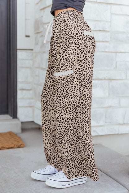 Khaki Animal Print Wide Knit Pants
