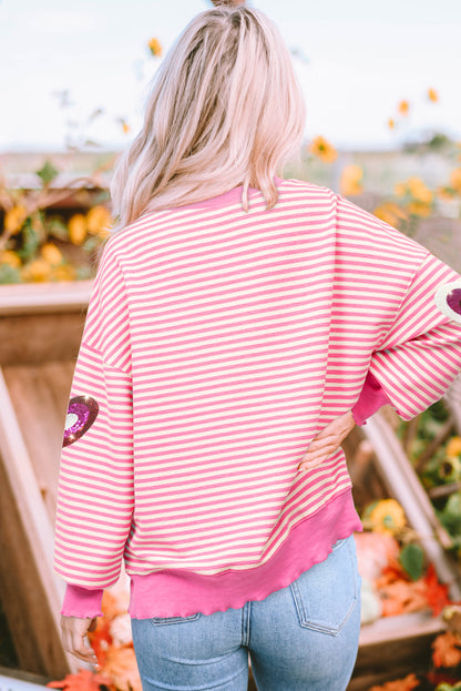 Pink Stripe Sequin Heart Sweater