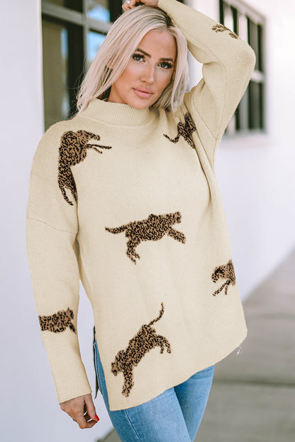 Cheetah Print Split Hem Sweater
