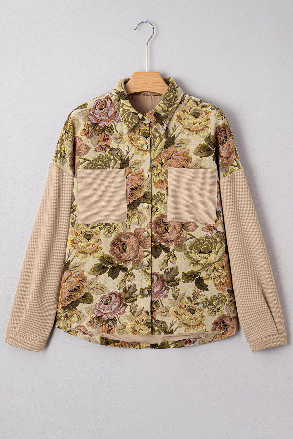Khaki Floral Buttoned Jacket