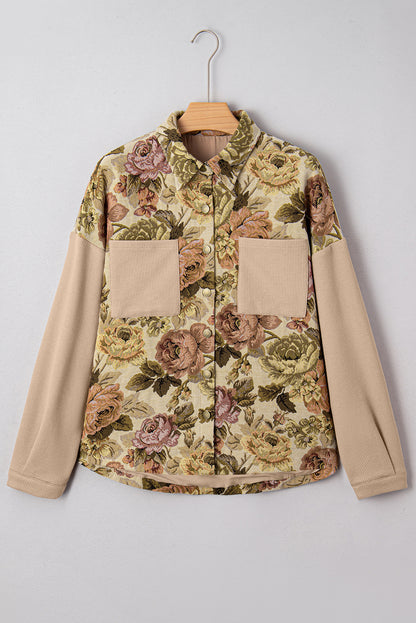 Khaki Floral Buttoned Jacket
