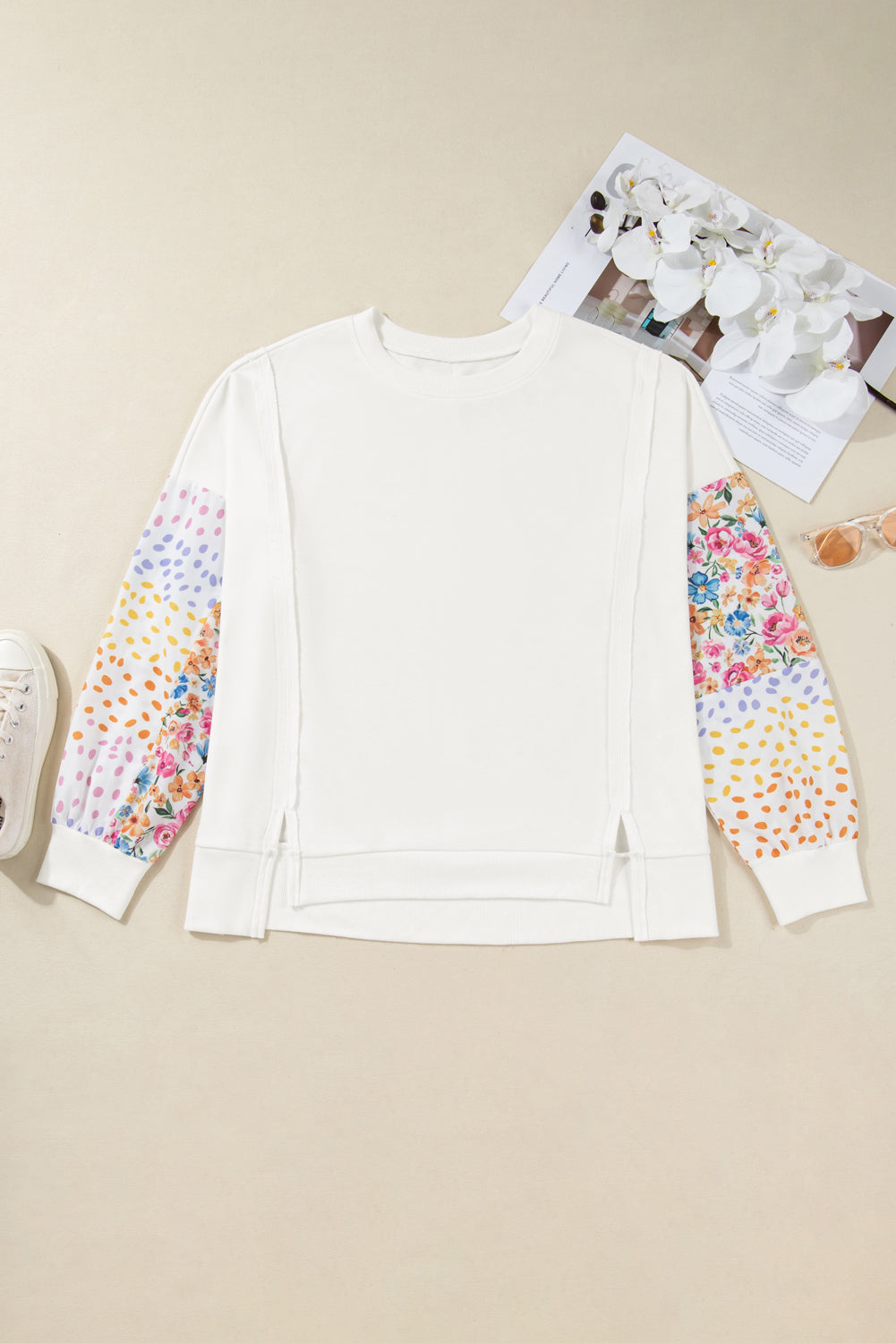 White Plus Size Floral Patchwork Sweatshirt