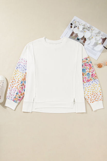 White Plus Size Floral Patchwork Sweatshirt