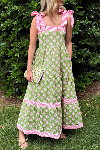 Green Floral Print Maxi Dress
